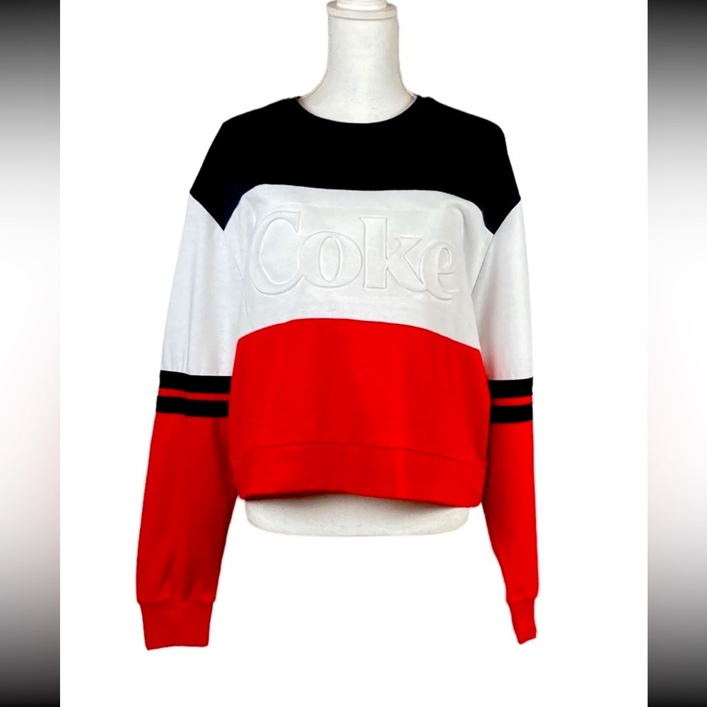 Coke COCA Cola Women’s Logo Short Cropped Sweatshirt Size XL Multi Color‎